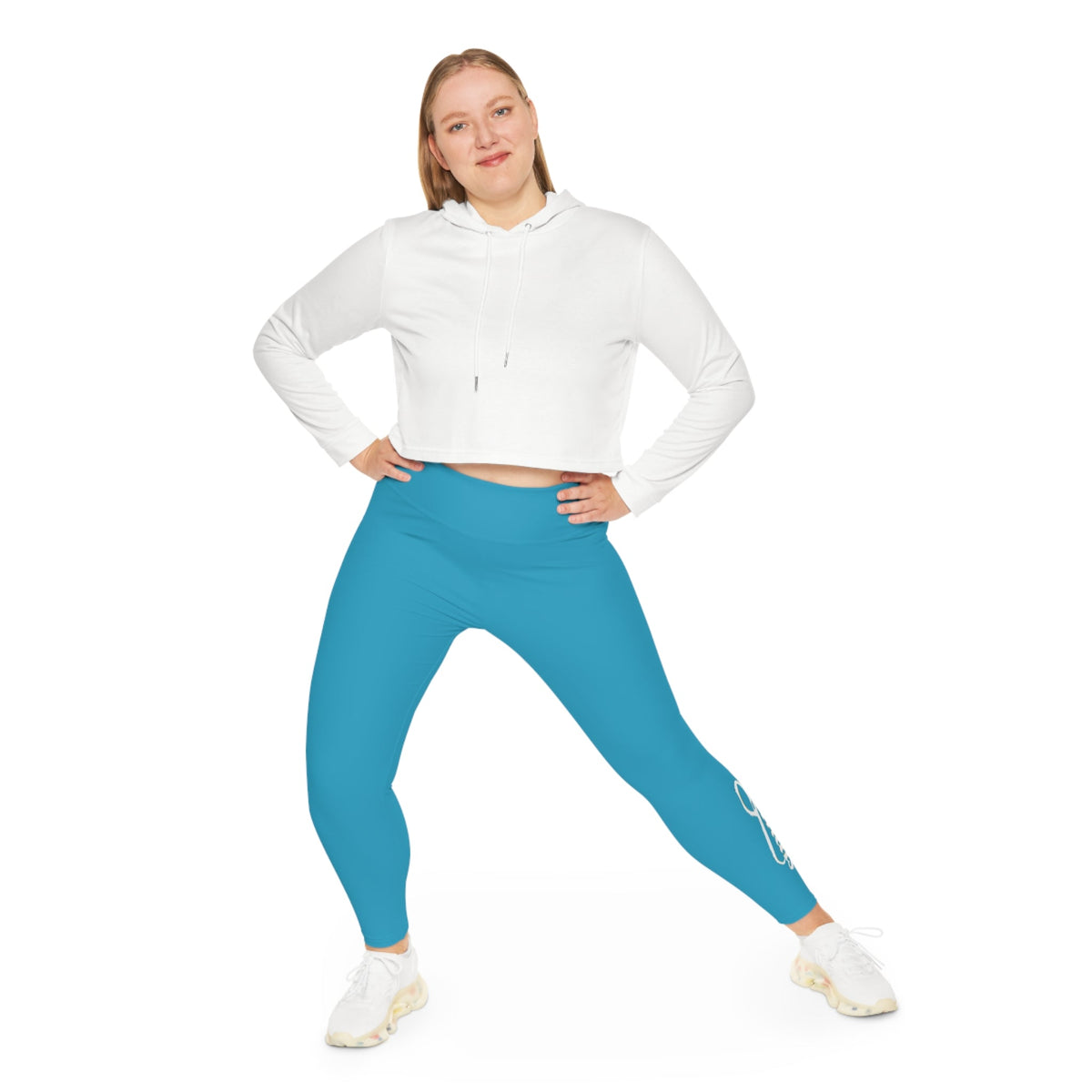Turquoise Plus Size Leggings — Subtle Side Script Graphic, Comfortable Everyday Activewear - 314 Originals