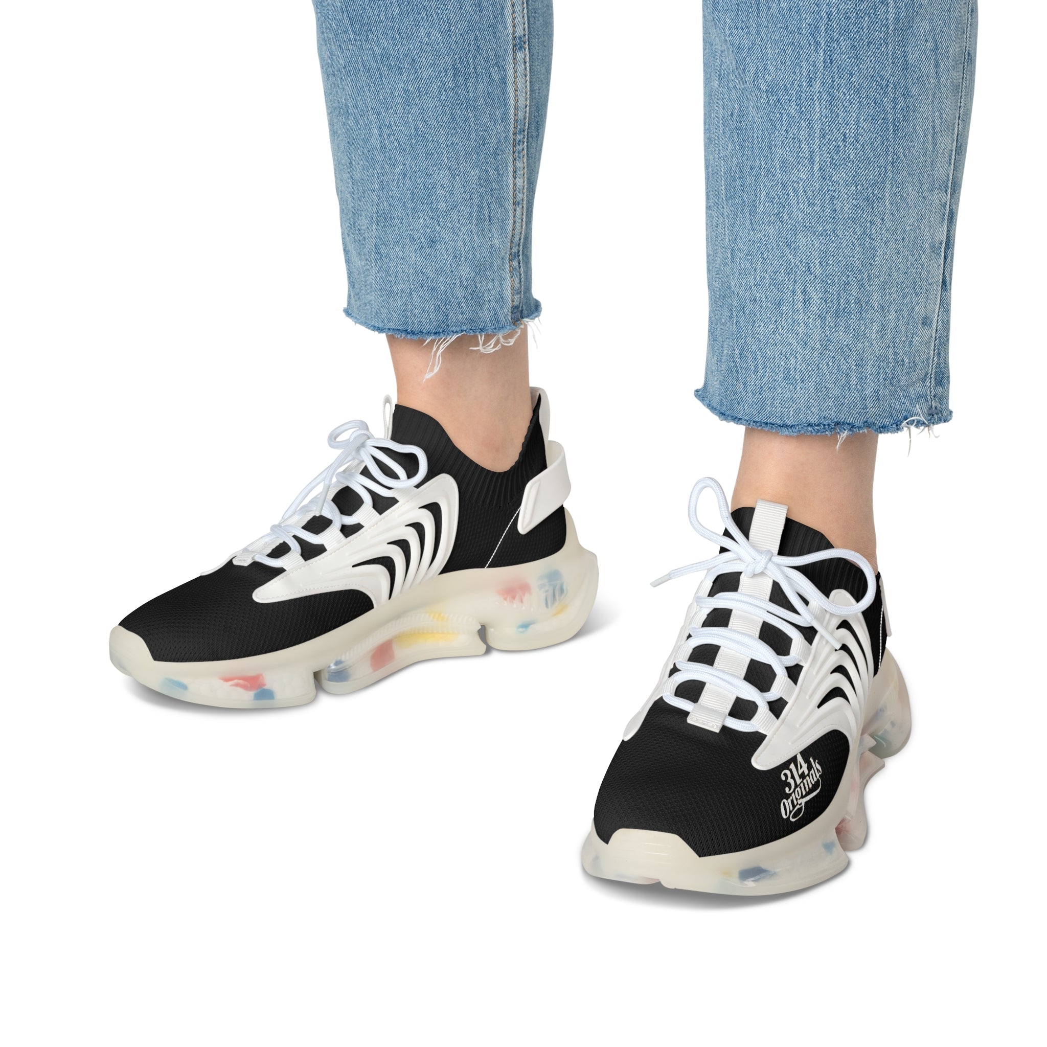 Women's Black Mesh Sneakers — Lightweight Athletic Running Shoes with '314 Originals' Accent - 314 Originals