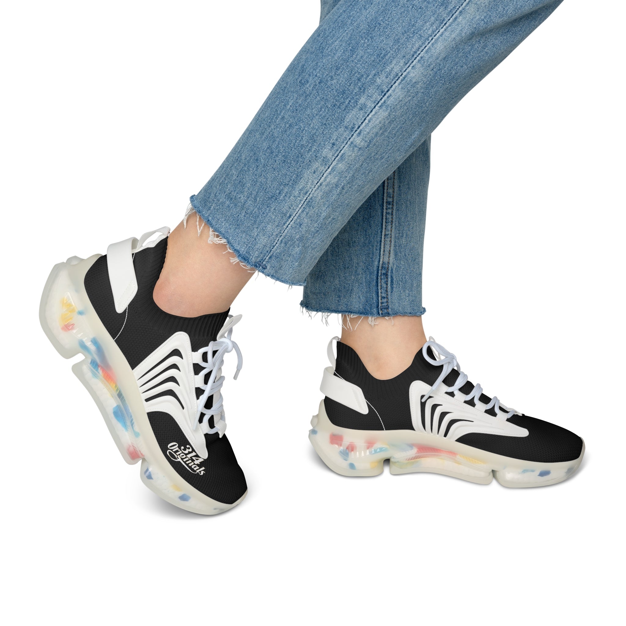 Women's Black Mesh Sneakers — Lightweight Athletic Running Shoes with '314 Originals' Accent - 314 Originals