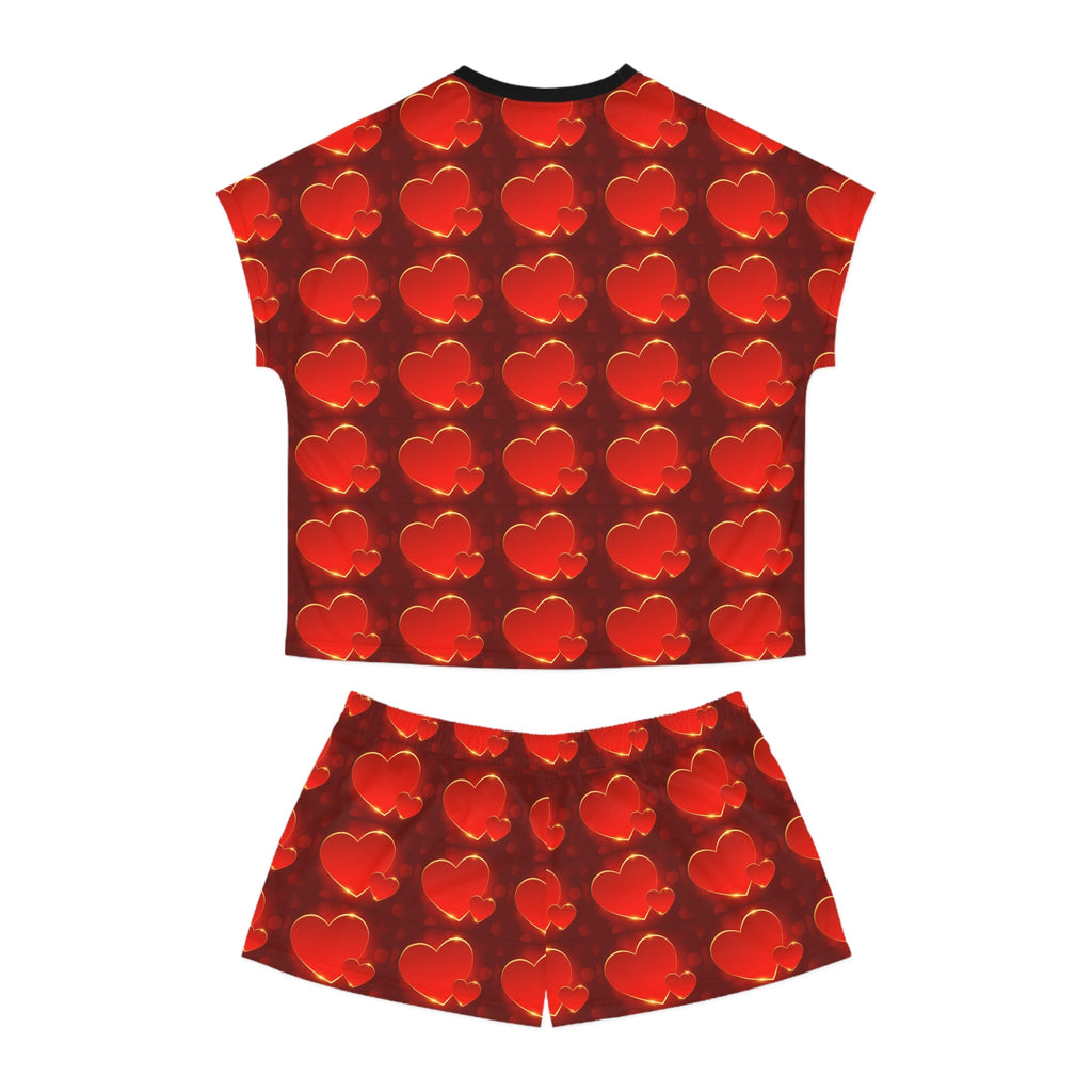 Women's Red Heart Pattern Short Pajama Set – Valentine's Sleepwear - 314 Originals