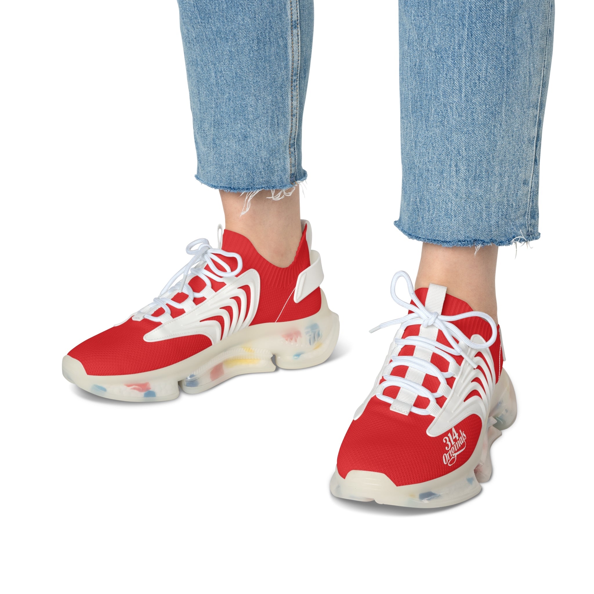Women's Red Mesh Sneakers — Lightweight Athletic Running Shoes with '314 Originals' Accent - 314 Originals