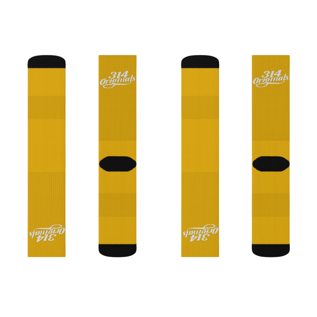 Yellow Sublimation Socks with '314 Originals' Script — Athletic Crew Socks - 314 Originals