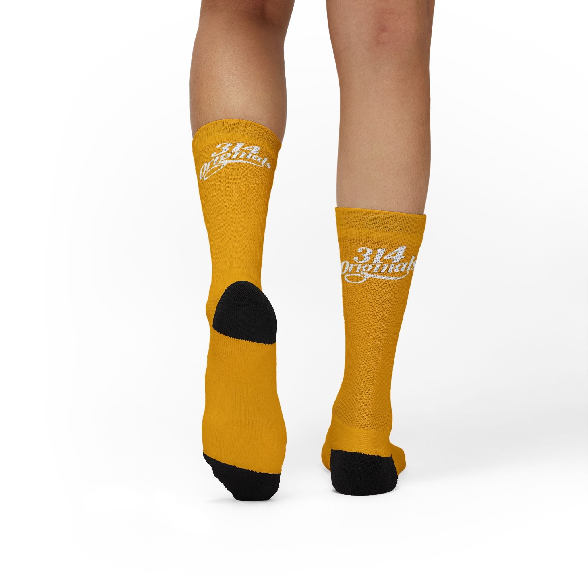 Yellow Sublimation Socks with '314 Originals' Script — Athletic Crew Socks - 314 Originals