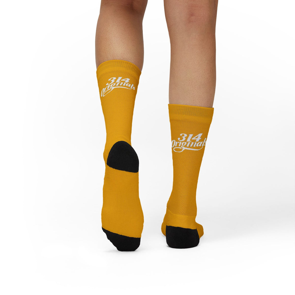 Yellow Sublimation Socks with '314 Originals' Script — Athletic Crew Socks - 314 Originals