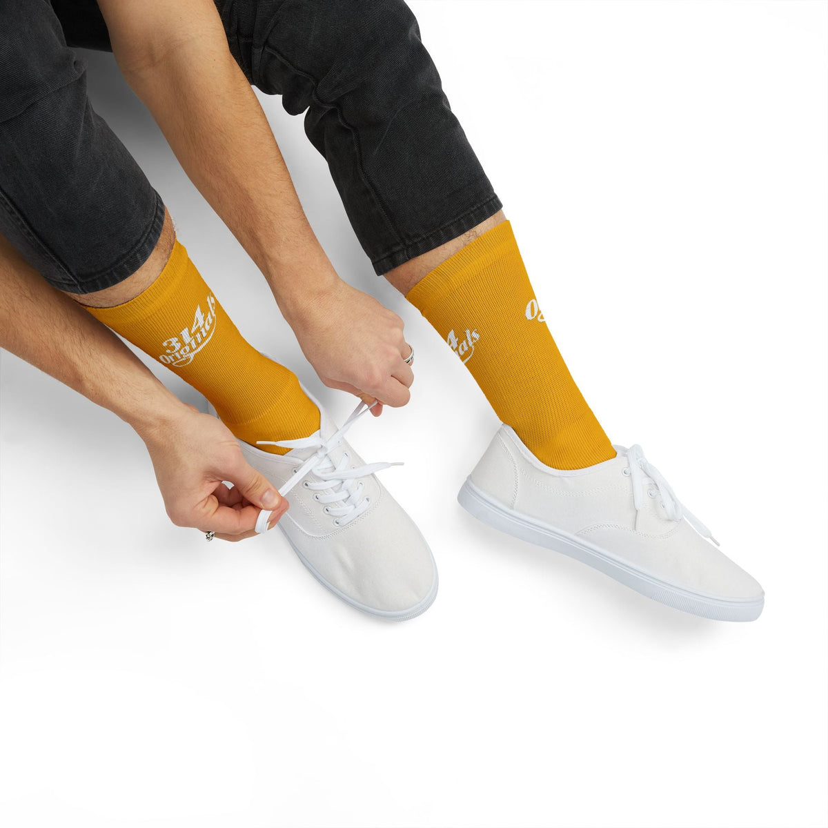 Yellow Sublimation Socks with '314 Originals' Script — Athletic Crew Socks - 314 Originals