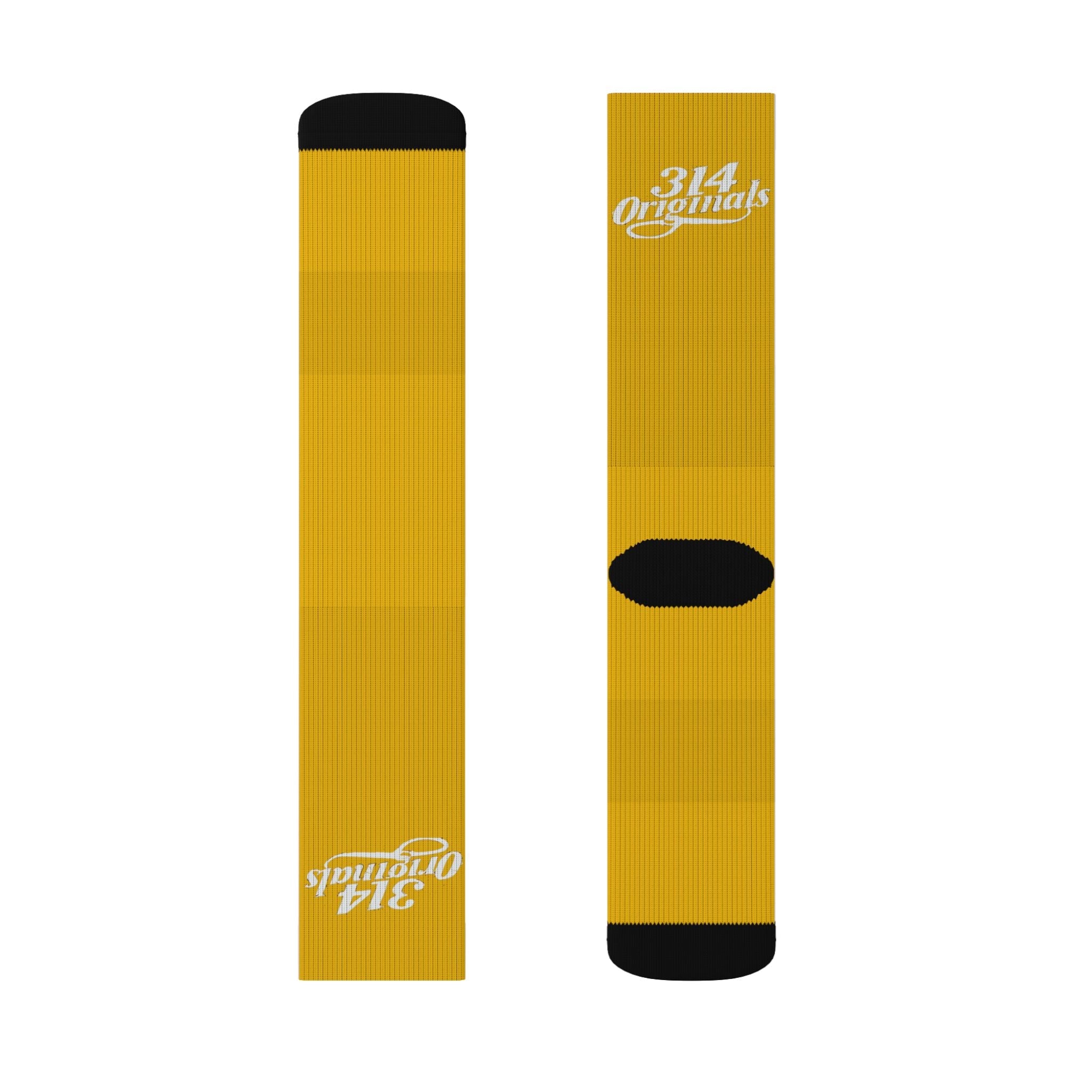 Yellow Sublimation Socks with '314 Originals' Script — Athletic Crew Socks - 314 Originals