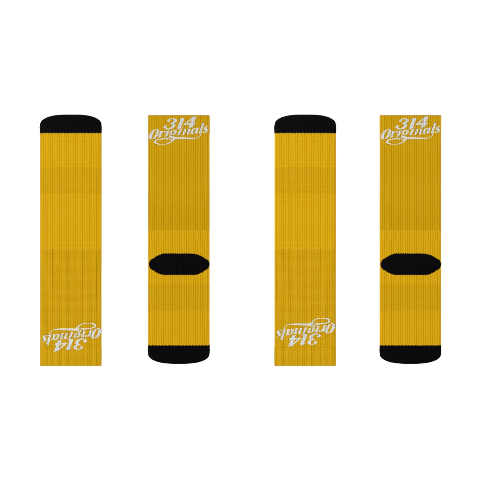 Yellow Sublimation Socks with '314 Originals' Script — Athletic Crew Socks - 314 Originals