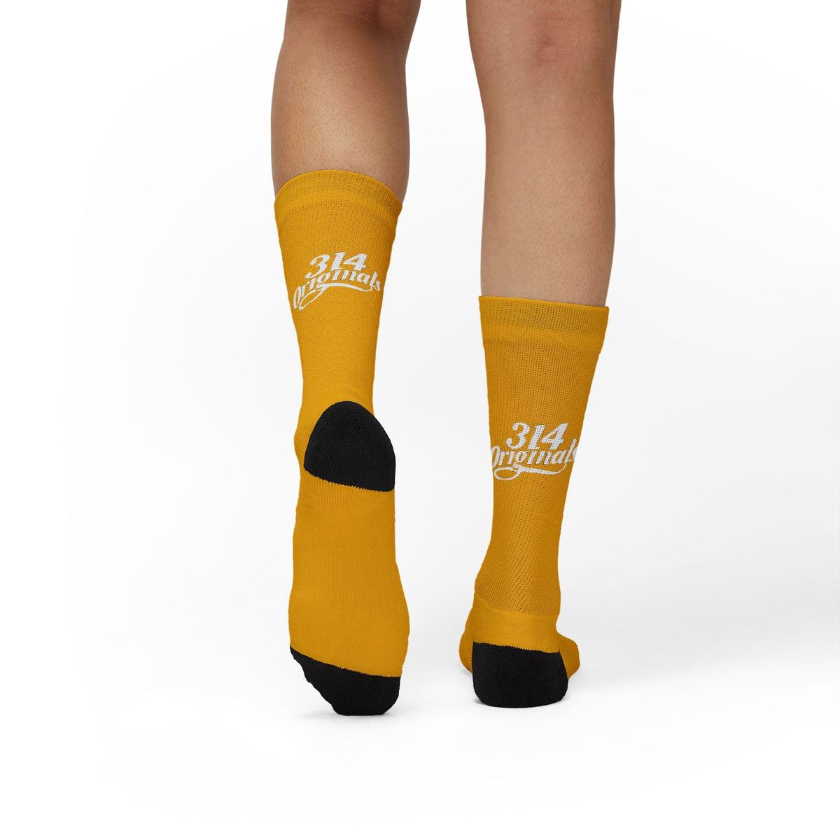 Yellow Sublimation Socks with '314 Originals' Script — Athletic Crew Socks - 314 Originals