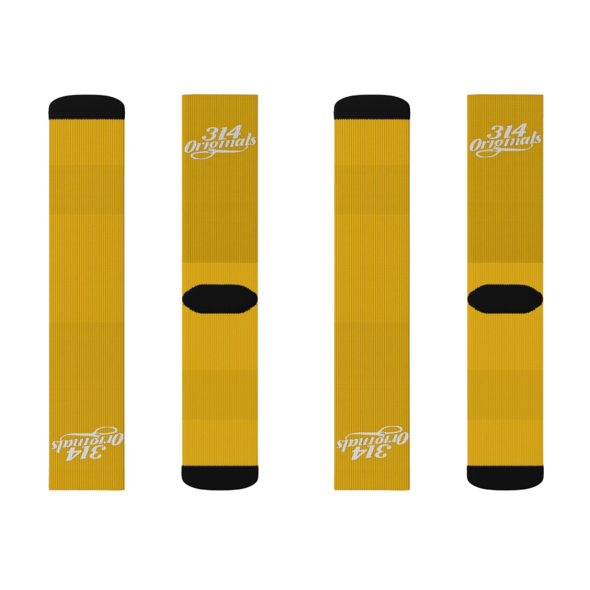 Yellow Sublimation Socks with '314 Originals' Script — Athletic Crew Socks - 314 Originals