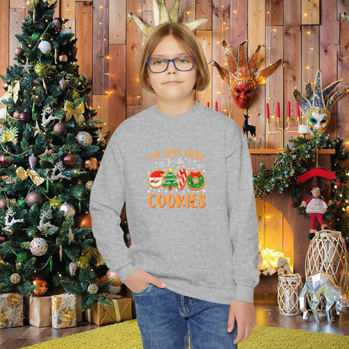 Youth Holiday Sweatshirt "I'm Just Here for the Cookies" – Kids Christmas Cookie Crewneck - 314 Originals