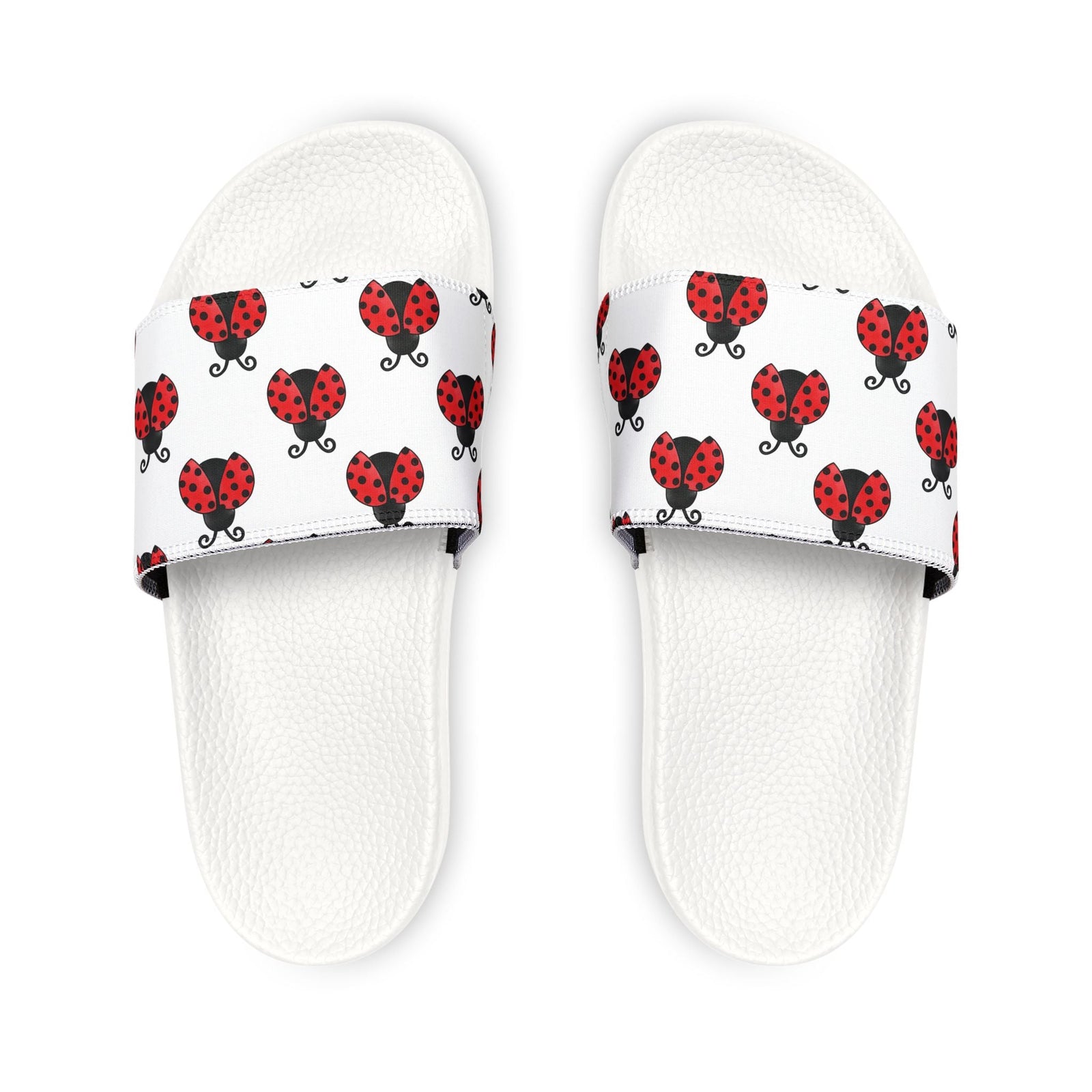 Youth Ladybug Slide Sandals — Removable Strap Cute Red Ladybug Pattern - 314 Originals
