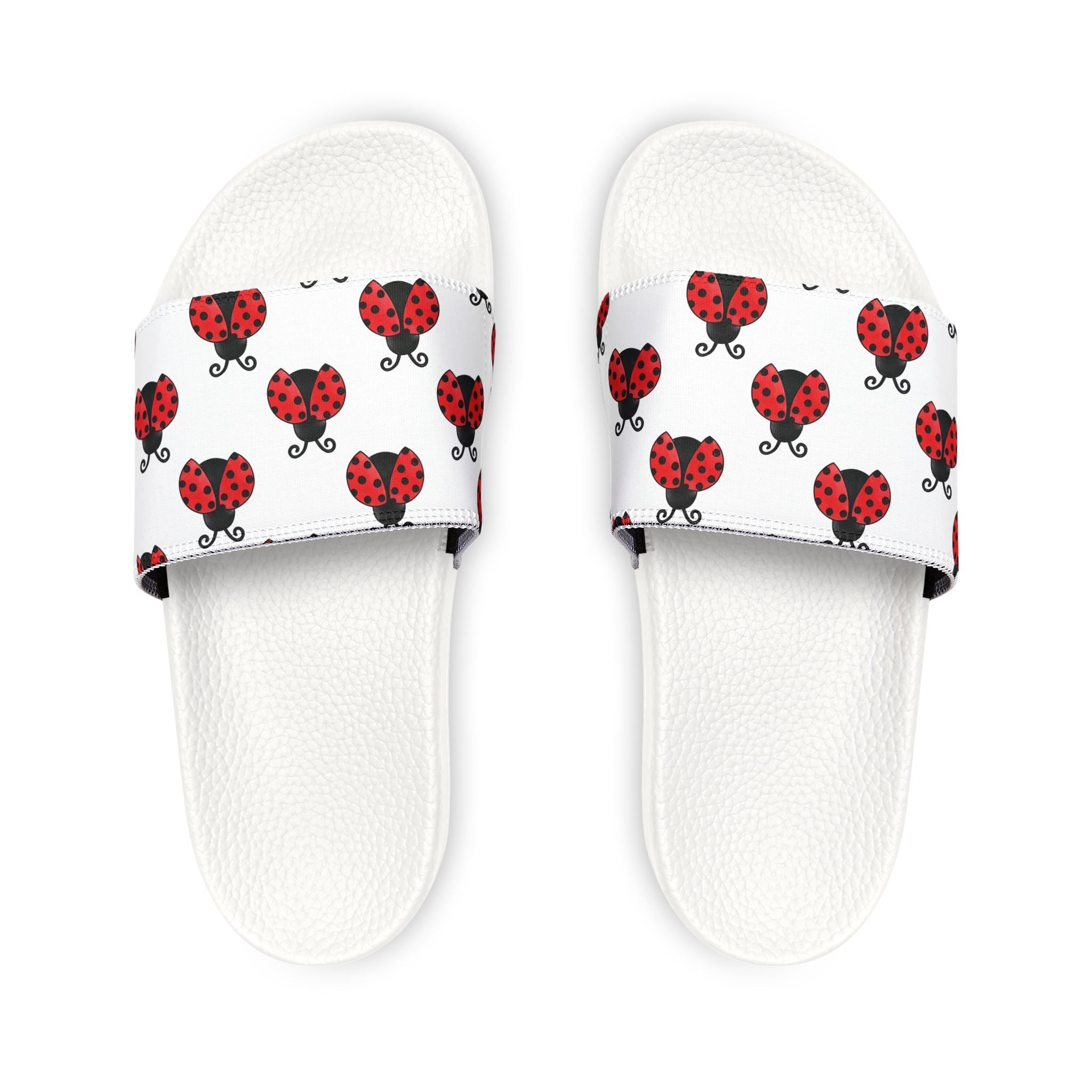 Youth Ladybug Slide Sandals — Removable Strap Cute Red Ladybug Pattern - 314 Originals