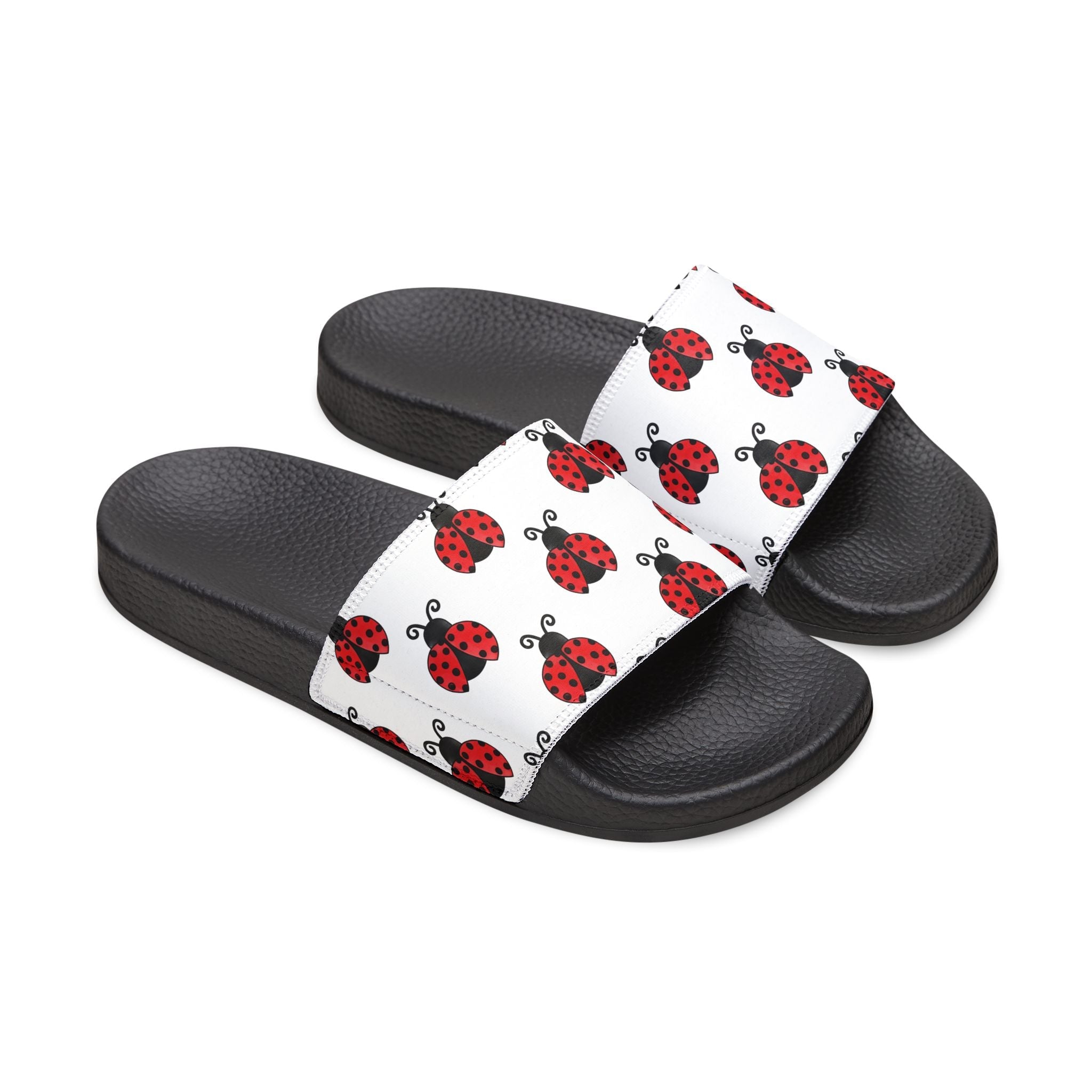 Youth Ladybug Slide Sandals — Removable Strap Cute Red Ladybug Pattern - 314 Originals
