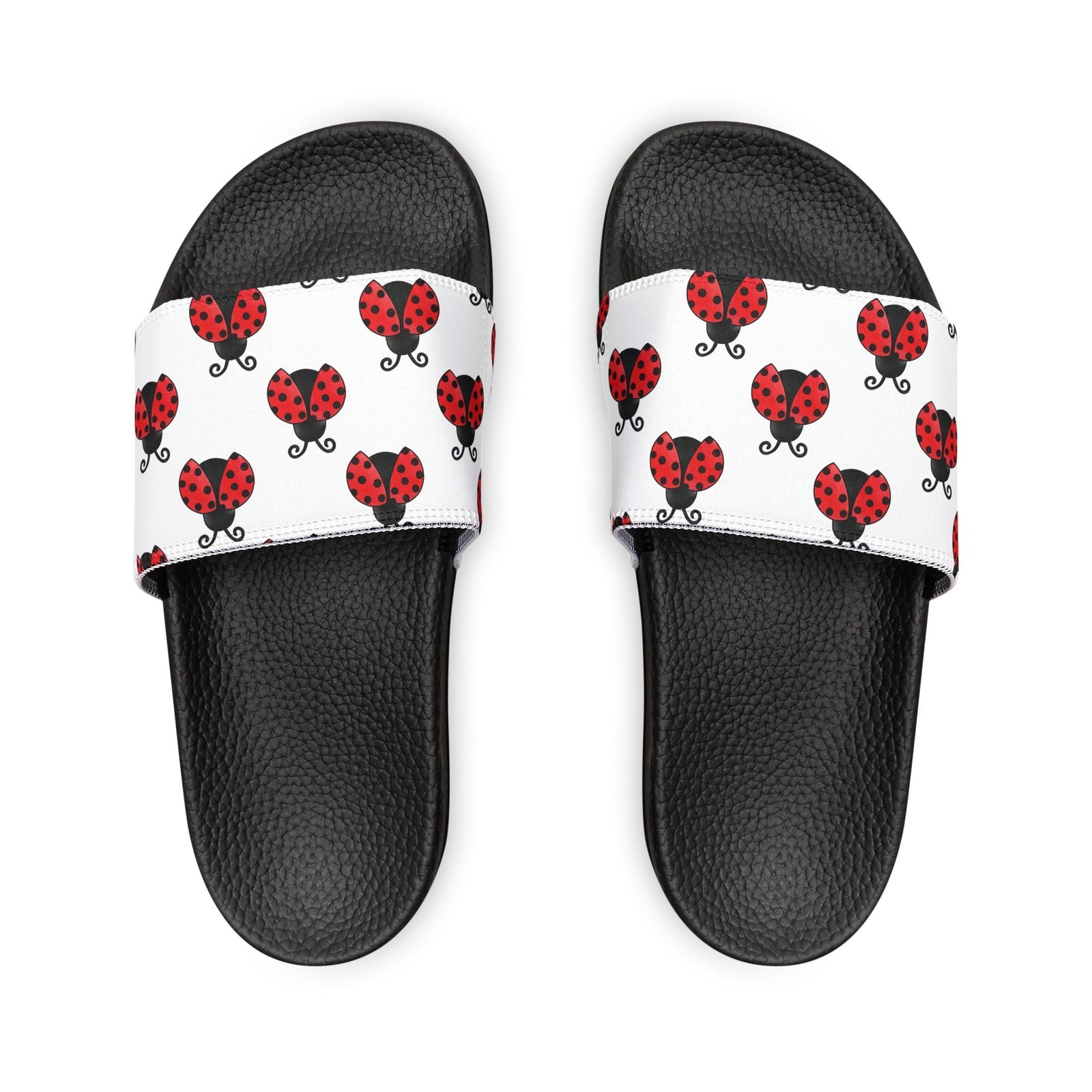 Youth Ladybug Slide Sandals — Removable Strap Cute Red Ladybug Pattern - 314 Originals
