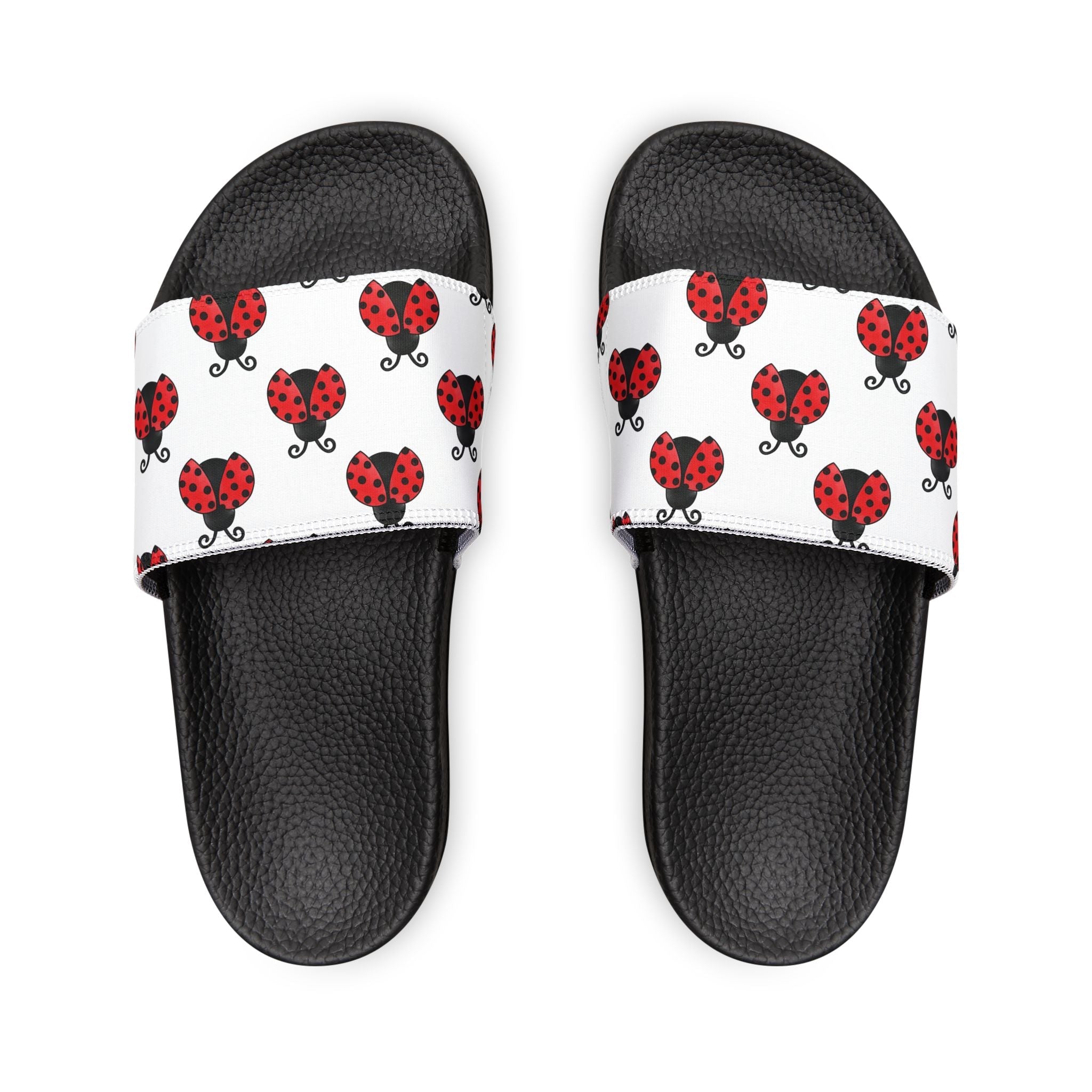 Youth Ladybug Slide Sandals — Removable Strap Cute Red Ladybug Pattern - 314 Originals